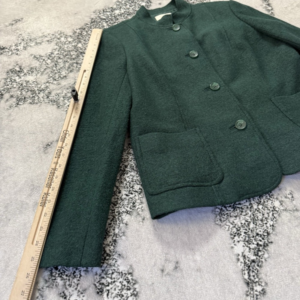 Talbots Jacket Womens Sz 12 Green Wool Blend Stand Collar‎ Patch Pockets Classic - Picture 4 of 8